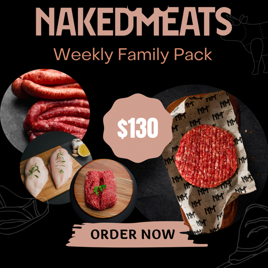 Sliced Tasty Cheese (24 slices)

500g Sliced Ham

500g Sliced danish salami 

1kg Chicken breast 

1kg Beef mince

1kg Beef sausages

4x Wagyu beef patties 

4x Pork cutlets 