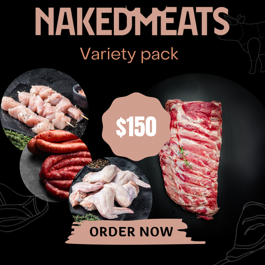 4x wagyu beef patties 2kg chicken wings 2kg chicken breast 1x rack pork ribs 4x scotch fillets 4x chorizo 6x chicken kebabs . You choice Marinade  Honey Soy ,Satay,Mediterranean, BBQ ,Korean BBQ, Portugues Plus 1kg free Beef Sausages